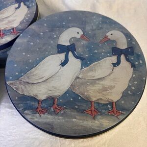 Vintage 1980’s Goose w/ Blue Bow Winter Snow Nesting Tins Set of 3
